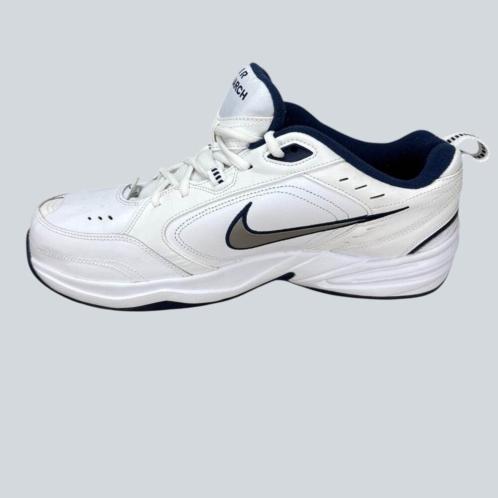 Nike Air Monarch IV White Midnight Navy Metallic Silver 416355-102 Men's Size 14